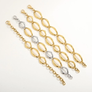 Retro titanium steel geometric lip link bracelet set with two-tone chunky oval chain links