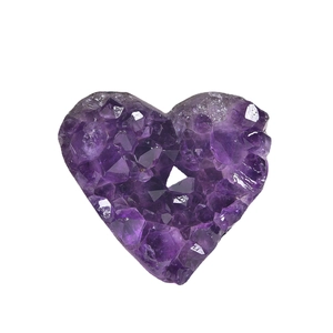 Natural Uruguay heart-shaped amethyst cluster with polished deep purple crystal crystals