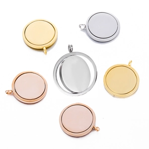Polished stainless steel spinning disc pendants in gold, silver and rose gold colors