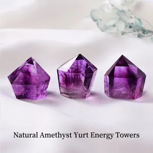 Natural Amethyst Crystal Point Hexagonal Prism Healing Stone Home Decor Meditation Energy Stone