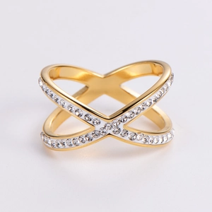 Stainless Steel Cross X Ring For Women Cubic Zirconia Micro Pave Hollow Trendy Fashion Geometric Jewelry Gift