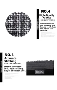 Dettaglio del tessuto tweed 80% cotone con cuciture precise ed etichetta di lavaggio