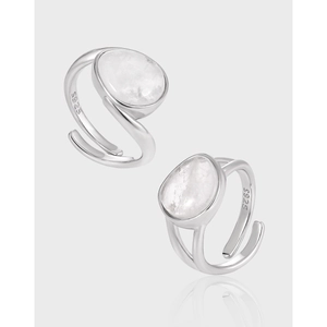 925 Sterling Silver Ring Natural Crystal Irregular Moonstone Adjustable Opening Niche Design Elegant Jewelry For Women