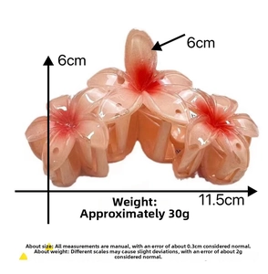 Detail view of large floral claw clip dimensions with 11.5cm length and nude pink flowers
