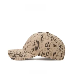 Side view of classic leopard print baseball cap with structured crown and curved brim