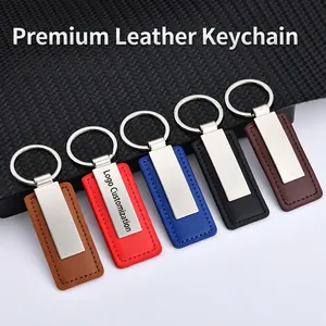 Minimalist Zinc Alloy PU Leather Keychain Rectangular Metal Plate Key Ring For Car Home Business Gift Men Women Accessories