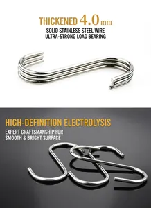 Detail showing 4.0mm thick solid stainless steel S-hook with polished electrolytic finish