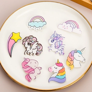 Cute acrylic unicorn and rainbow pins set for bags in dreamy pastel colors