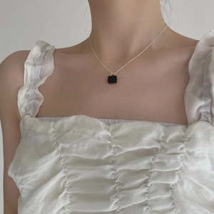 925 Sterling Silver Mini Lock Pendant Necklace For Women Black Zircon Geometric Simple Minimalist Jewelry Accessory