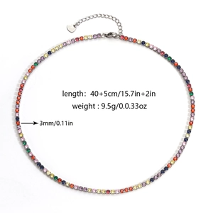 Rainbow cubic zirconia tennis necklace in white gold finish with 40+5cm adjustable chain