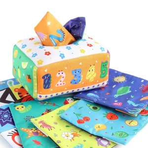 Baby-Stofftaschentuchbox-Spielzeug-Set mit Tier- und Obstmotiven für die Früherziehung