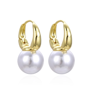 Elegant gold pearl drop earrings with polished white pearls and minimalist hoop clasp
