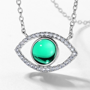 Exquisite S925 sterling silver evil eye necklace with green stone and white zircon