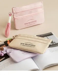 Three-layer nylon travel passport holder with zippered compartments for card storage