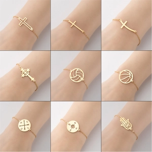 Minimalist Stainless Steel Pendant Bracelet Dainty Cross Heart Tree Of Life Adjustable Chain Jewelry For Women
