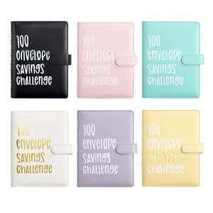 Six colors of leather 100 envelope savings challenge notebooks with magnetic closure
