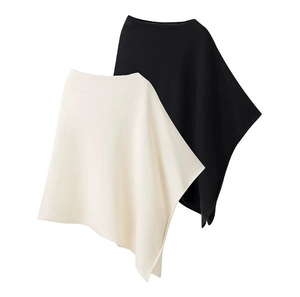 Women Knit Poncho Cape Irregular Asymmetric Hem Pullover Sweater Loose Solid Color Minimalist Soft Versatile