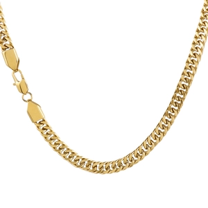 Vintage gold double-woven Cuban chain necklace in polished stainless steel for men and women