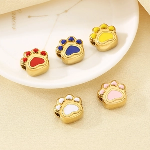 Colorful enamel cat paw beads in gold stainless steel for DIY jewelry making