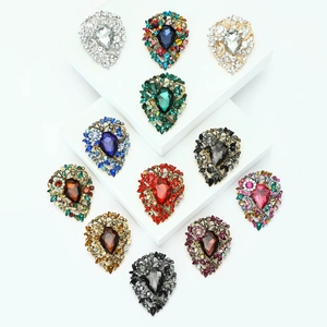 Vintage alloy rhinestone brooches set with pear-cut glass gems in various colors