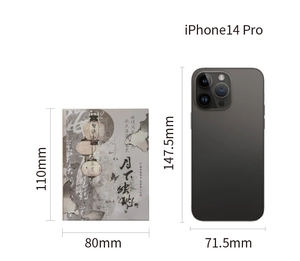 A7 size ink art notebook compared with iPhone 14 Pro for scale, 110mm x 80mm dimensions