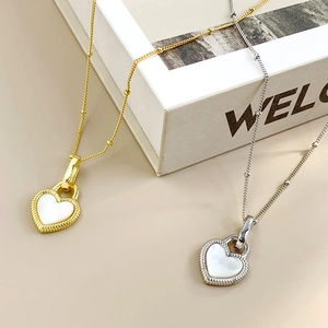 Double-sided heart shell pendant in gold and silver S925 sterling silver chain