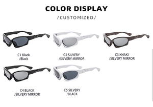 Matrix layout showing Y2K sports sunglasses in five different frame and lens colors