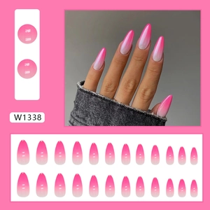 Pink and white ombré almond press-on nails set with 24 pieces for daily manicure