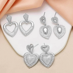 Fashion Copper Heart Drop Earrings For Women Cubic Zirconia Inlaid Hollow Out Geometric Electroplated Commute Jewelry