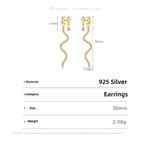Dimensions détaillées des boucles d'oreilles serpent S925 avec zircons clairs