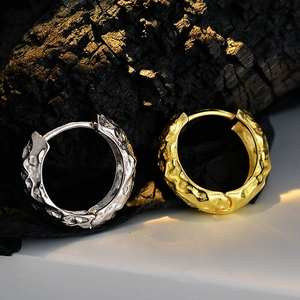 925 Sterling Silver Hoop Earrings For Women Minimalist Hammered Texture Niche Design Ear Buckles Vintage Jewelry