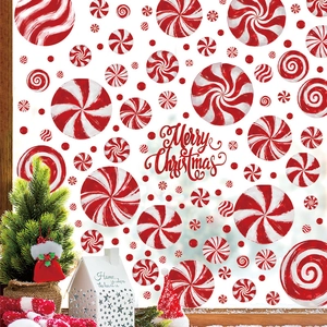 Pegatinas Ventana Navidad PVC Estáticas Caramelos Menta Casa Jengibre Calcomanías Para Decoración Cristal Fiesta Hogar