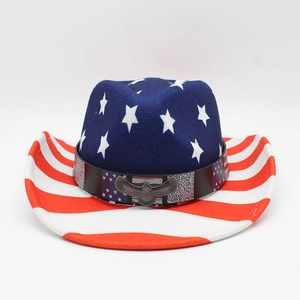 American flag western cowboy hat with blue star crown and red white striped brim