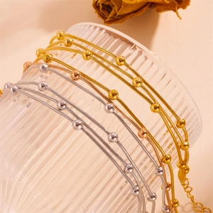 Layered Snake Chain Bracelet Stainless Steel Round Beads Waterproof Fashion Minimalist Jewelry For Women
