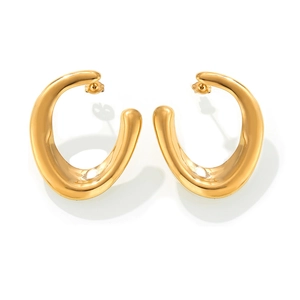 U-shaped 18k gold plated titanium steel earrings with irregular curved surface design