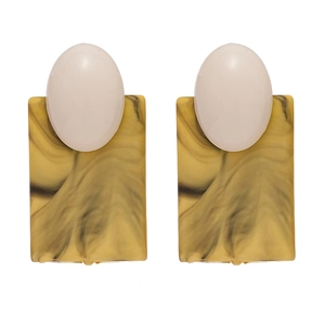 Boucles d'oreilles rétro en acrylique géométrique avec motif marbré et haut ovale ivoire