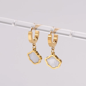 Elegant gold maple leaf and floral dangle earrings with white shell-like inlays for women