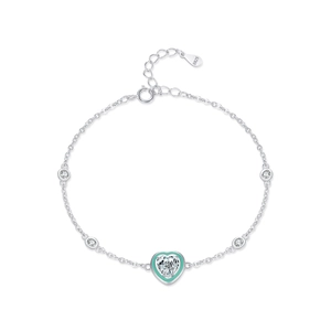 Bracelet cœur en argent 925 avec émail sarcelle et accents de zircon brillant