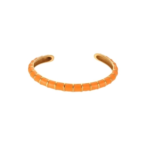 Minimalist 18K gold plated stainless steel open bangle with orange enamel segments