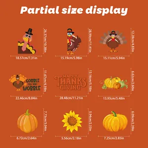 Detailed size specifications for Thanksgiving turkey and pumpkin window static stickers