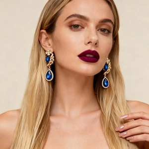 Vintage Floral Waterdrop Drop Earrings Alloy Encrusted With Blue Crystal And Silver Earring Post Elegant Banquet Jewelry For Women