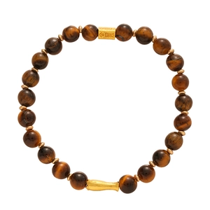 Tiger eye beaded fish bracelet with vintage gold metal accents for women jewelry