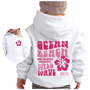 Kids Hoodie Children Sweatshirt Pullover Vintage Surf Print Hooded Long Sleeve Casual For Boys Girls Soft