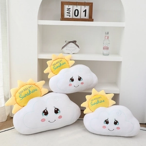 Three-piece plush cloud and sun pillow set with 'You Are My Sunshine' embroidery design