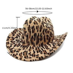Leopard print western cowboy hat with wide brim, sun protection fedora for outdoors