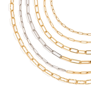 Elegant gold and silver stainless steel paperclip chain necklaces with textured links