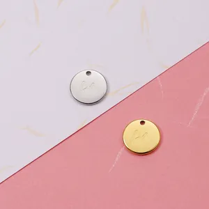 Mountain Pattern Round Disc Charm 304 Stainless Steel Mirror Polished 18K Gold Plated DIY Jewelry Making Finding Accessory