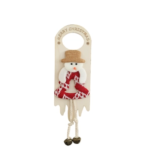Wooden Snowman Door Hanger with Merry Christmas engraving and festive metal bells