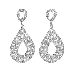 Elegant silver hollow teardrop dangle earrings with sparkling rhinestones for women