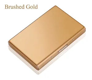 Slim brushed gold stainless steel RFID card holder wallet with a sleek metallic finish